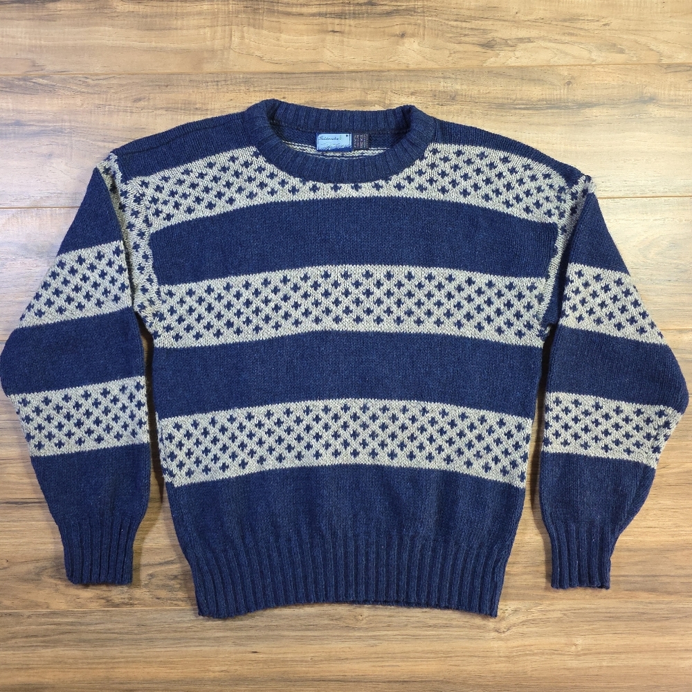 Fieldmaster Medium Blue Ragg Wool Sweater | Birdseye Snowflake Crewneck